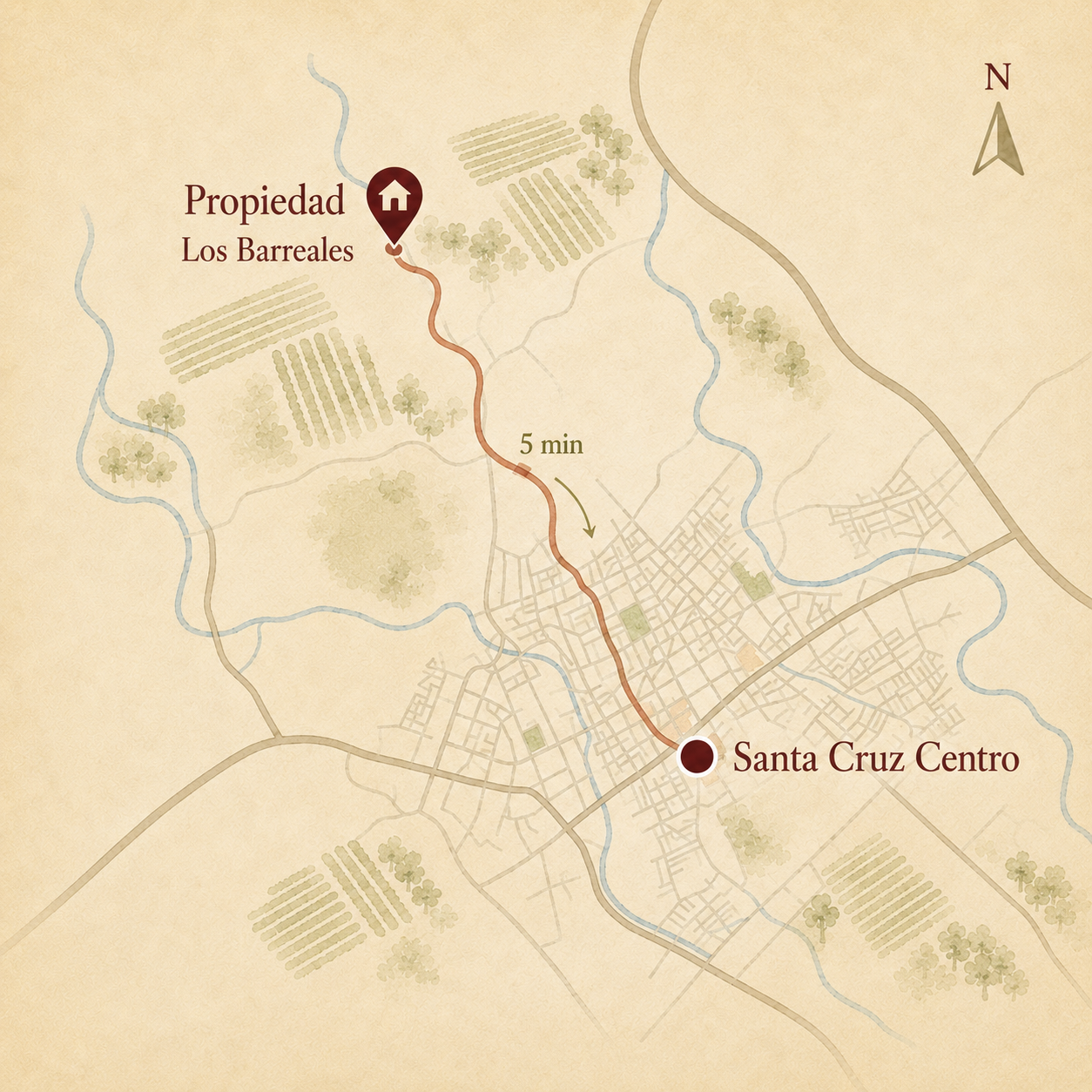 Illustrative map of the Colchagua Valley showing the approximate area near Santa Cruz.